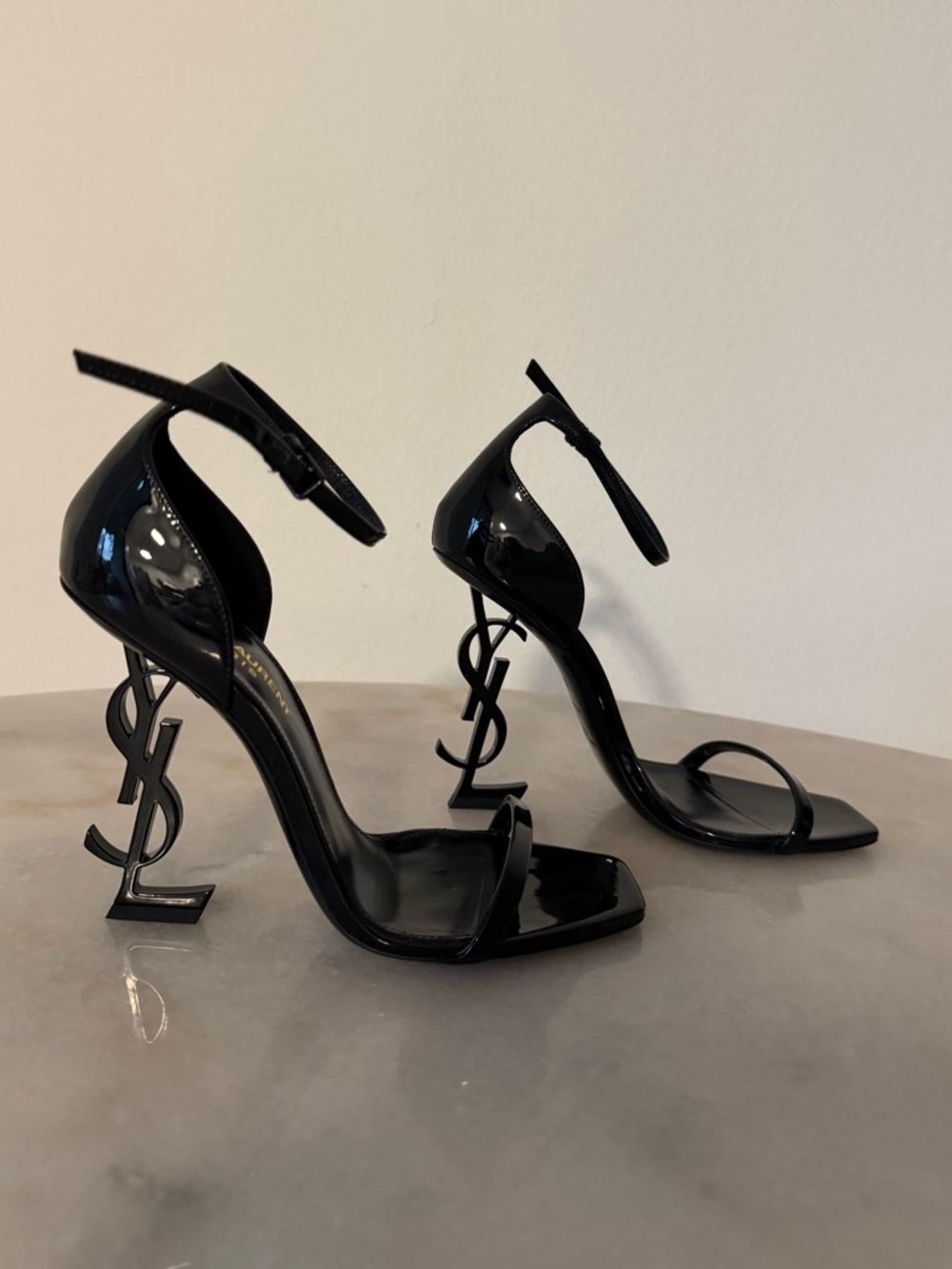 Saint Laurent Black Patent 'Opyum' Ankle-Strap Heels